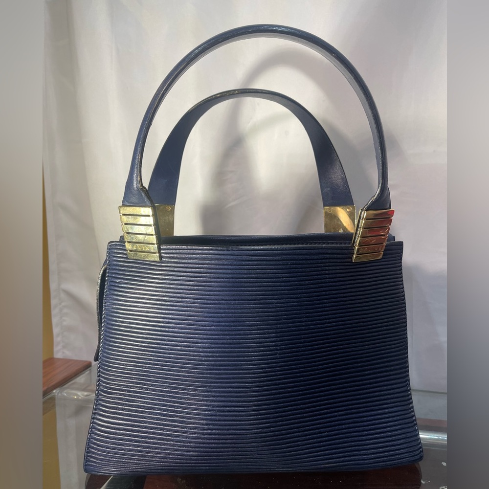 Celine Epi Leather Satchel Navy Rare Vintage